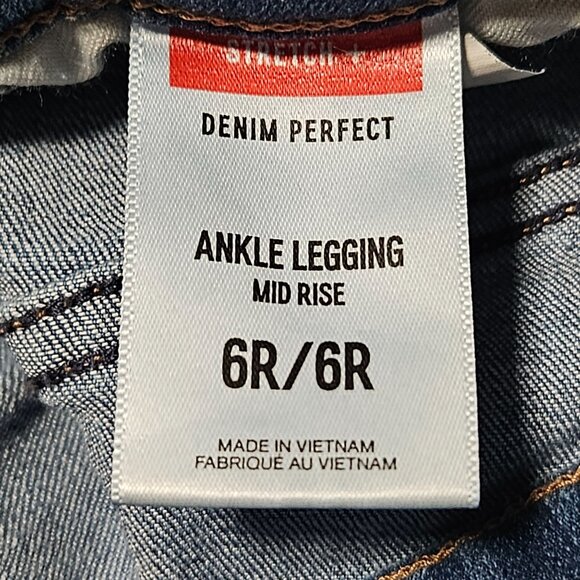 Express Ankle Legging Mid Rise Jeans Womens Size 6 Medium Wash Distressed Denim - Picture 7 of 8